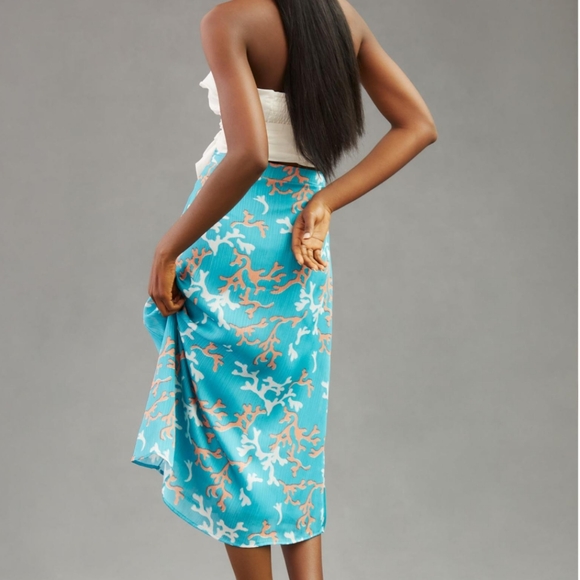 Anthropologie | Maeve A-Line Button Front Midi Skirt Blue Motif Sz US2 EU 34 - Picture 3 of 12